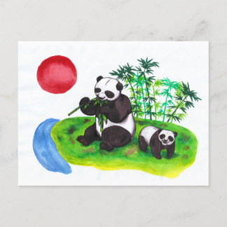 Cartão Postal De Convite Mãe chinesa do Panda e seu filhote