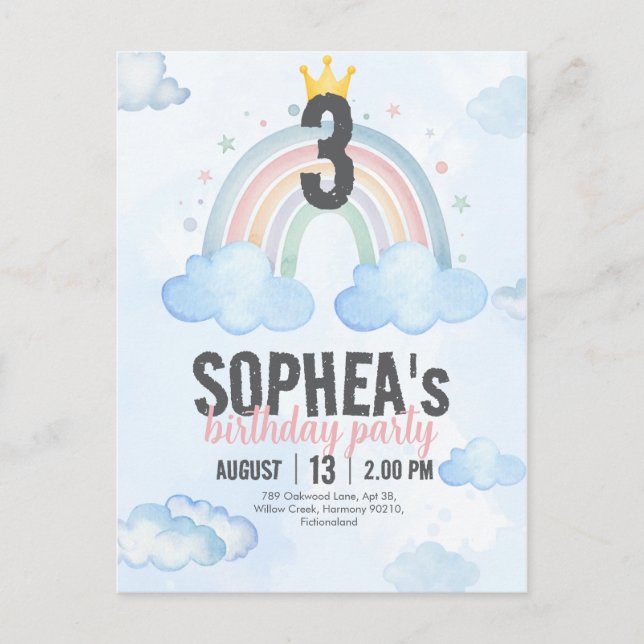 Cartão Postal De Convite Magical Rainbow Birthday Invitation Postcard (Frente)