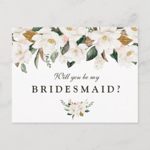 Cartão Postal De Convite Magnolia floral, você será meu cartão de Bridesmai