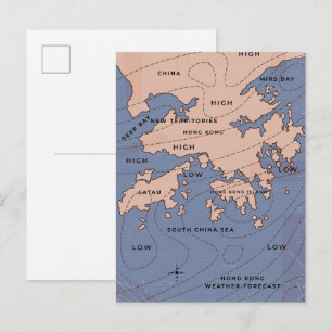 Cartão Postal De Convite Mapa Antigo do Tempo de Hong Kong