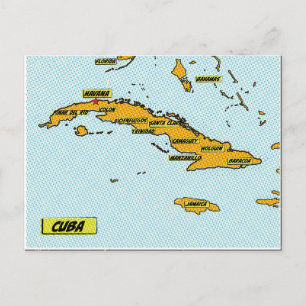 Cartão Postal De Convite Mapa de Cuba de Quadrinhos Antigos