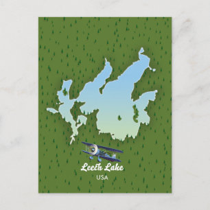 Cartão Postal De Convite Mapa de viagem do lago Leech
