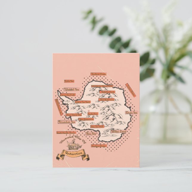 Cartão Postal De Convite Mapa de viagem ilustrado Antártida (Em pé/Frente)