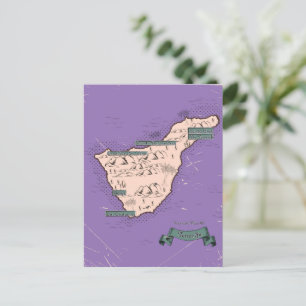 Cartão Postal De Convite Mapa de viagem ilustrado de Tenerife