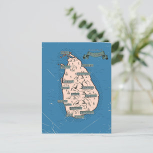 Cartão Postal De Convite Mapa de viagem ilustrado do Sri Lanka