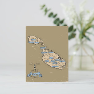 Cartão Postal De Convite Mapa de viagem ilustrado Malta