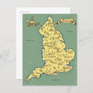 Cartão Postal De Convite Mapa ilustrado de Viagem da Inglaterra