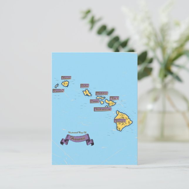 Cartão Postal De Convite Mapa Ilustrado De Viagem Do Havaí (Em pé/Frente)