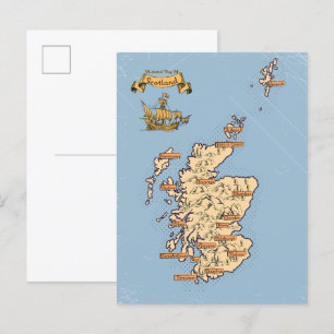 Cartão Postal De Convite Mapa ilustrado de viagens da Escócia