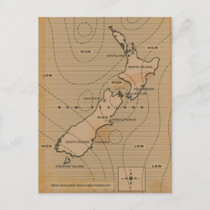 Cartão Postal De Convite Mapa meteorológico da Nova Zelândia