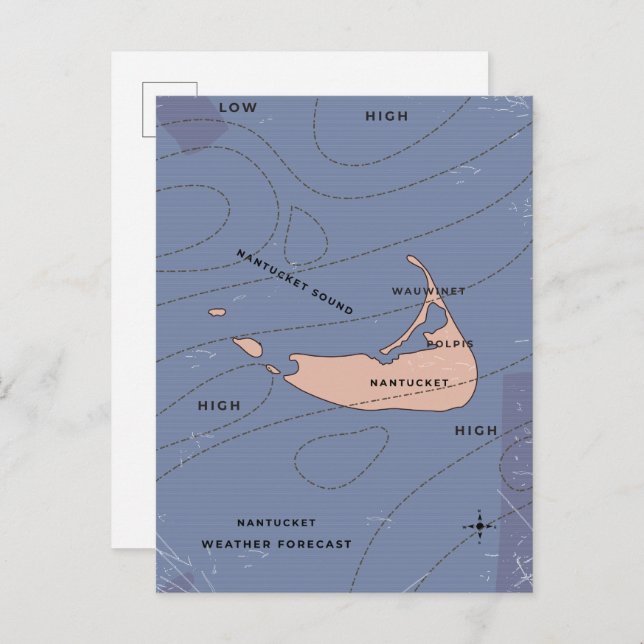 Cartão Postal De Convite Mapa meteorológico de Nantucket EUA (Frente/Verso)