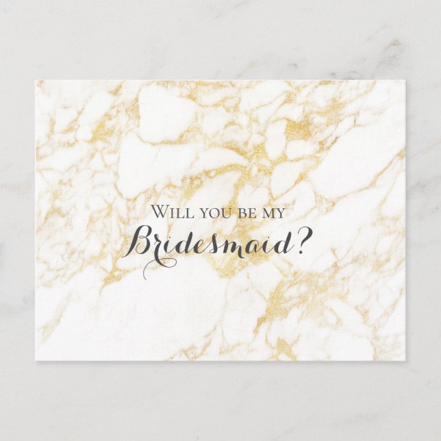 Cartão Postal De Convite Marble branco e Dourado (Frente)
