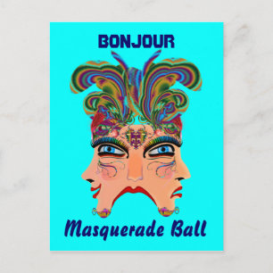 Cartão Postal De Convite Mardi Gras Mascarada de Drama de Comédia sobre Tem