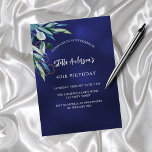Cartão Postal De Convite Marinho azul verde elegante aniversário<br><div class="desc">Um fundo azul marinho,  decorado com verde. A cor azul é irregular. Personalize e adicione seu nome e detalhes da festa.</div>