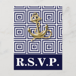 Cartão Postal De Convite Marinho Blue Standard anchor náutica rsvp