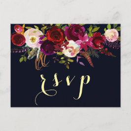 Cartão Postal De Convite Marinho Burgundy Marsala Rustic Boho Weding RSVP