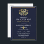 Cartão Postal De Convite Marinho Elegante Blue & Dourado Doce Festa 16<br><div class="desc">Marinho Elegante Blue & Dourado - Convites de Cartão-Postal de 16 Festas Doces. Apresentando uma máscara de folha de alumínio dourada falsa no topo contra um fundo azul marinho. Perfeito para uma festa de aniversário 16 moderna,  mas elegante!</div>