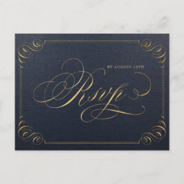 Cartão Postal De Convite Marinho ouro elegante casamento vintage de caligra