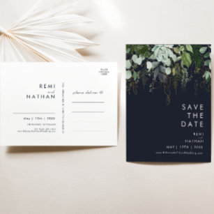 Cartão Postal De Convite Marinho verde e escuro Dourado Salve o Cartão-Post