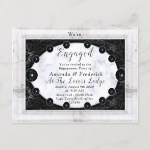 Cartão Postal De Convite Mármore Branco & Preto Opulento + Esferas