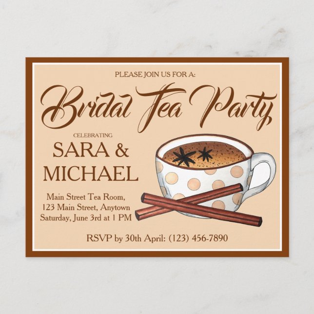 Cartão Postal De Convite Masala Chai Bridal Chá de casamento Teacup Party (Frente)