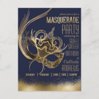 Máscara de Mascarada de Marinho Dourada elegante 1
