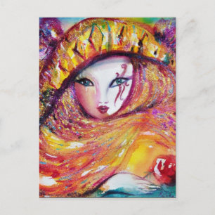 Cartão Postal De Convite MÁSCARA EM AMARELO Festa de Fantasias com Máscaras