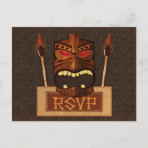 Cartão Postal De Convite Máscara Tiki de Madeira Vintage Retro Casamento Fe