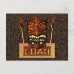 Cartão Postal De Convite Máscara Tiki de Madeira Vintage Retro LUAU Festa A
