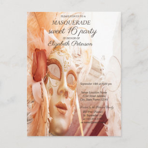 Cartão Postal De Convite Mascarada Chic Masque Sweet 16 I