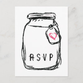 Cartão Postal De Convite Mason Jar & Pink Heart RSVP