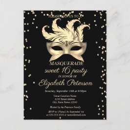 Cartão Postal De Convite Masquerade Gold Diamonds, Masque Sweet 16