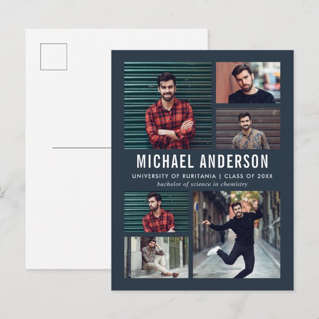 Cartão Postal De Convite Meia-noite | 6 Graduação em quadro de fotografia (Frente/Verso)