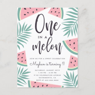 Cartão Postal De Convite Melancia Tropical De Verão, Uma Num Aniversário 