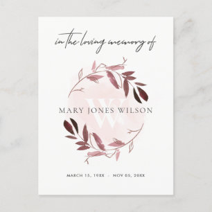 CARTÃO POSTAL DE CONVITE MEMORIAL DE PINK PURPLE FOLIAGE WREATH OBRIGADO
