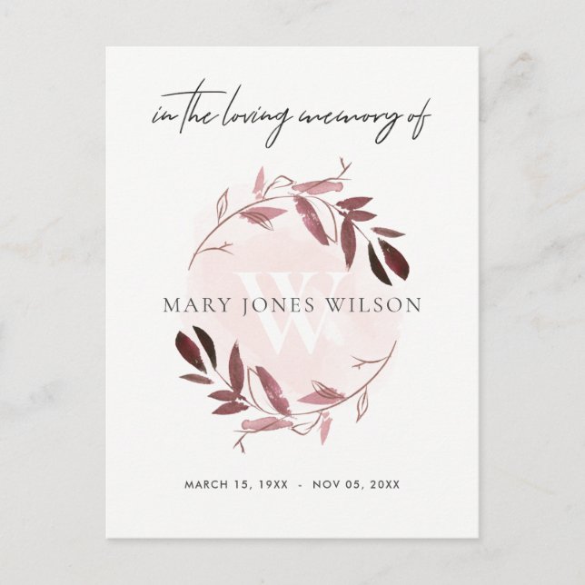 CARTÃO POSTAL DE CONVITE MEMORIAL DE PINK PURPLE FOLIAGE WREATH OBRIGADO (Frente)