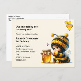 Cartão Postal De Convite Menina Bonita em Figurino de Abelhas com Aniversár