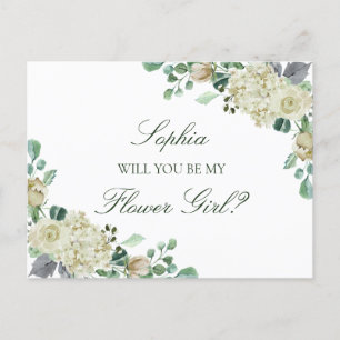 Cartão Postal De Convite Menina das Flores e Dama de Honra Megan Greenery P