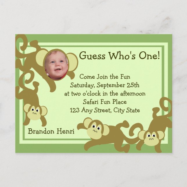 Cartão Postal De Convite Meu Pequeno Macaco/ Foto (Frente)