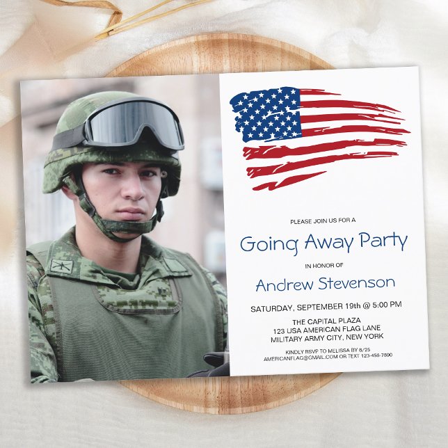 Cartão Postal De Convite Military Going Away Party USA American Flag Photo (Criador carregado)