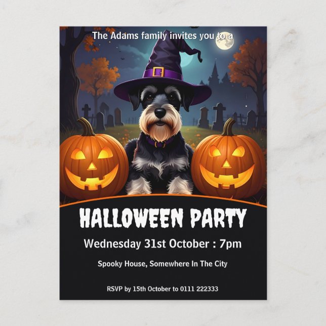 Cartão Postal De Convite Miniatura, Festa de Halloween Schnauzer (Frente)