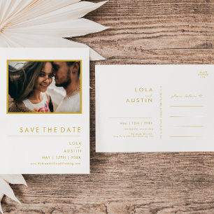 Cartão Postal De Convite Minimalista Moderno Fonte Dourada Foto Salvar a Da