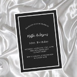 Cartão Postal De Convite Mínimo preto branco de aniversário<br><div class="desc">Um convite magnético moderno e elegante. Um fundo preto decorado com quadros brancos. Personalize e adicione um nome e detalhes. Texto branco.</div>