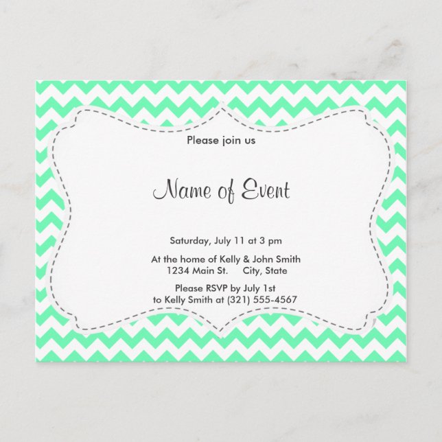 Cartão Postal De Convite Mint Green Chevron (Frente)