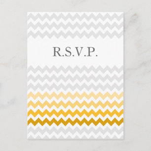 Cartão Postal De Convite Mod chevron yellow e cinza Casamento Ombre rsvp