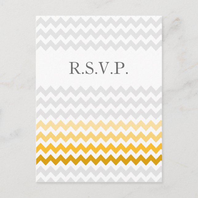 Cartão Postal De Convite Mod chevron yellow e cinza Casamento Ombre rsvp (Frente)