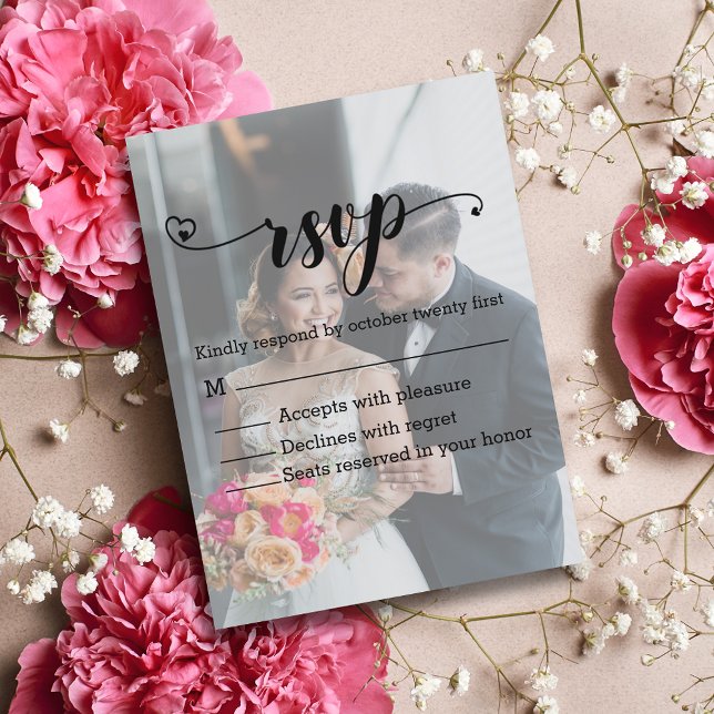 Cartão Postal De Convite modern calligraphy faded photo  rsvp wedding (Criador carregado)