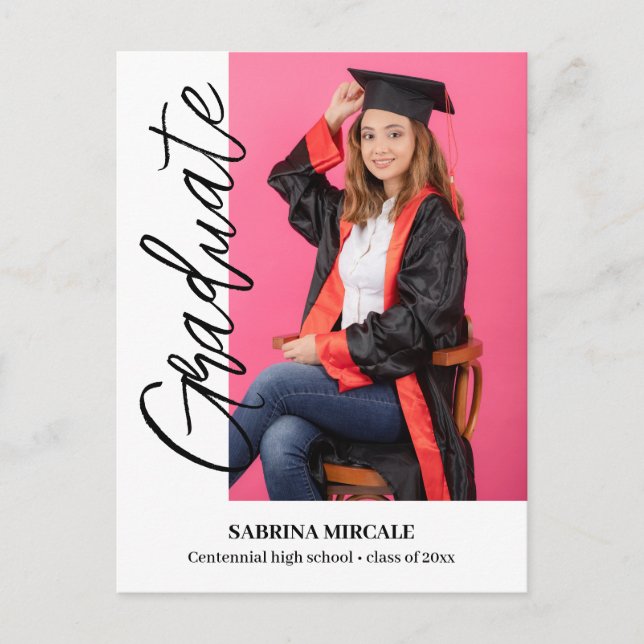 Cartão Postal De Convite Modern Calligraphy Photo Graduation Invitation (Frente)