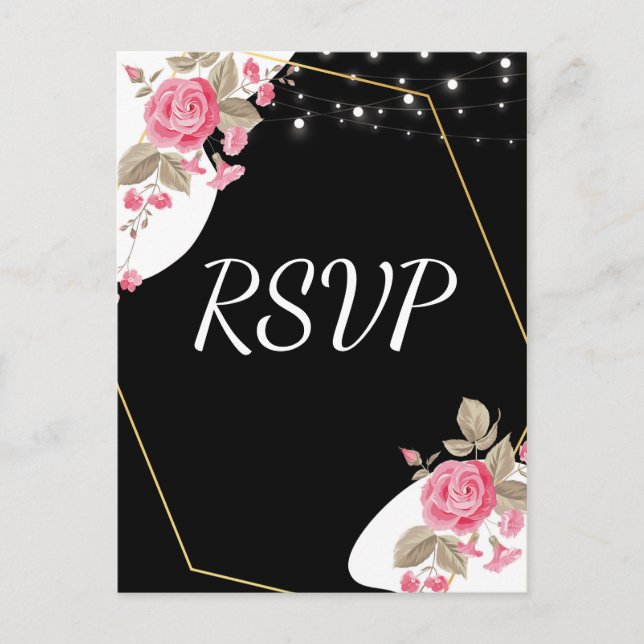 Cartão Postal De Convite Modern Elegance Pink Floral Light RSVP (Frente)
