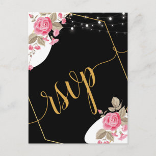 Cartão Postal De Convite Modern Elegance Pink Floral Light RSVP Inv